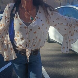 Billabong White Floral Tie-Front Blouse